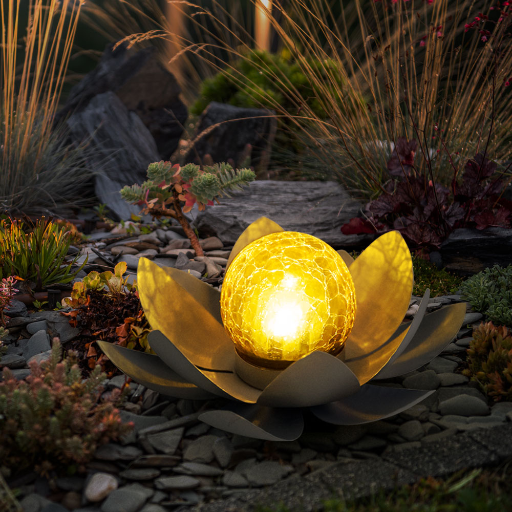 2er LED Solarleuchten, Baum, Lotusblüte, Akku, Crackleglas