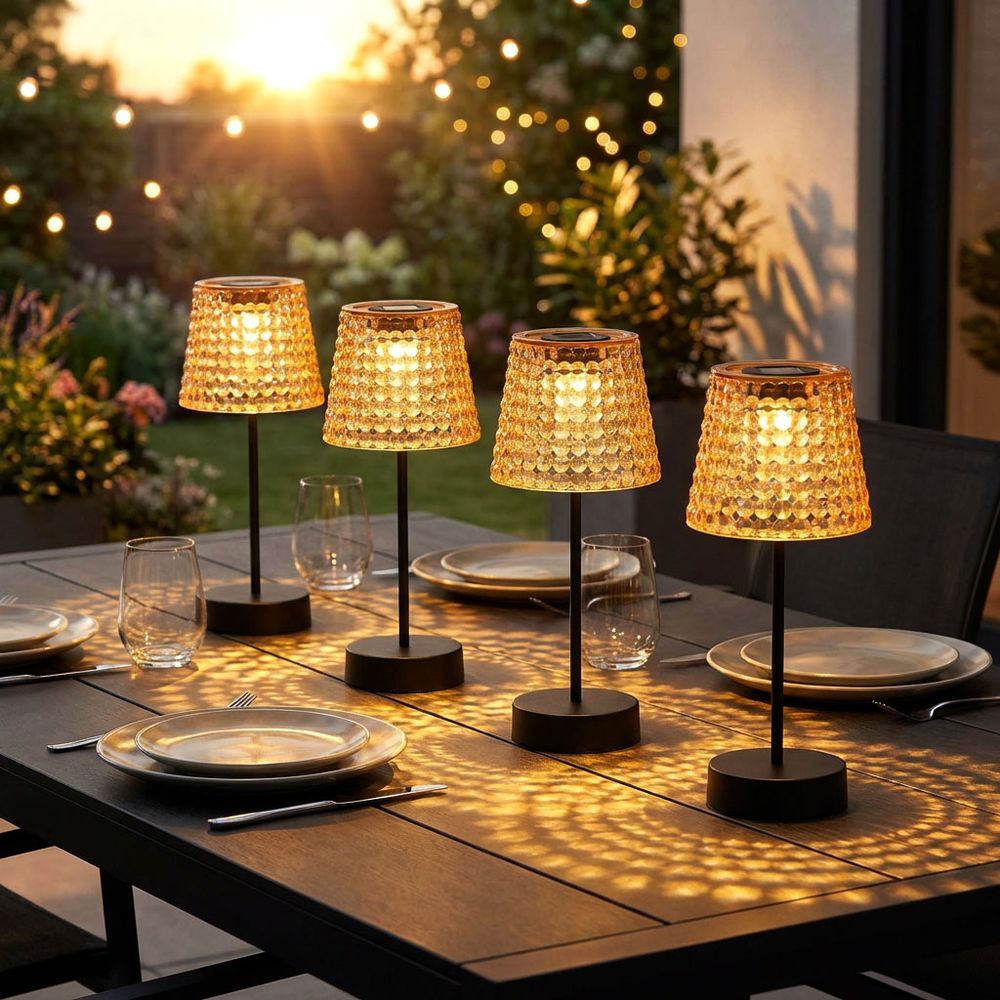 4er Set LED Solarleuchte, Tischlampe, Kristalloptik, H 29cm