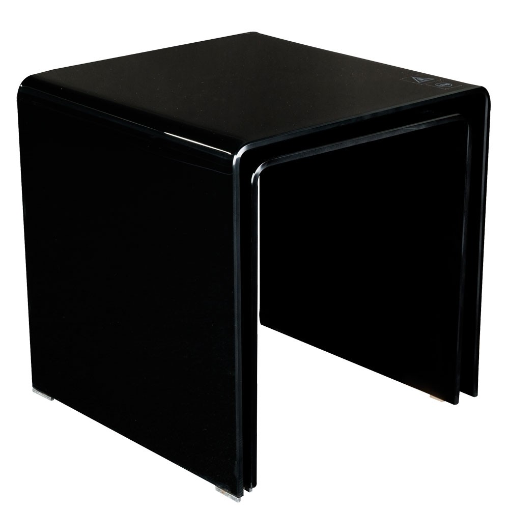2er Set Beistelltisch, Glas, schwarz, H 39-42 cm