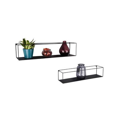 Set di 2 mensole da parete, metallo nero, varie misure