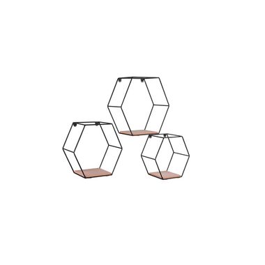 Set di 3 mensole da parete, metallo nero, diverse dimensioni