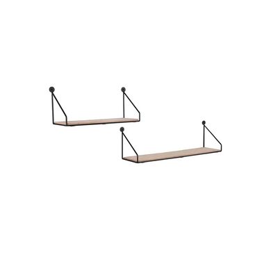 Set di 2 mensole da parete, metallo effetto legno nero, H 13 cm
