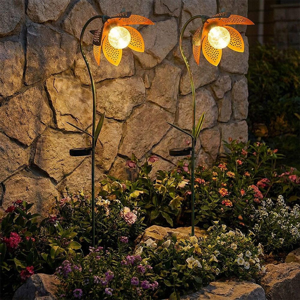 2er Set LED Solarleuchte, Blume, Crackle-Glas, Kugel, H 90 cm