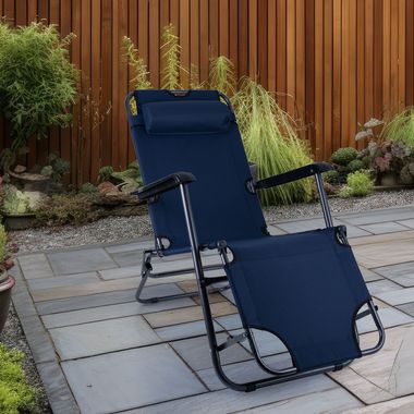 Folding chair, camping chair, head cushion, blue, L 153 cm
