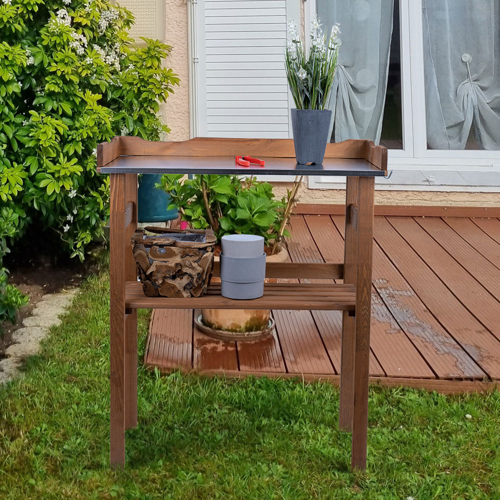Pflanztisch, Holz, Metall-Arbeitsplatte, Haken, L 78 cm