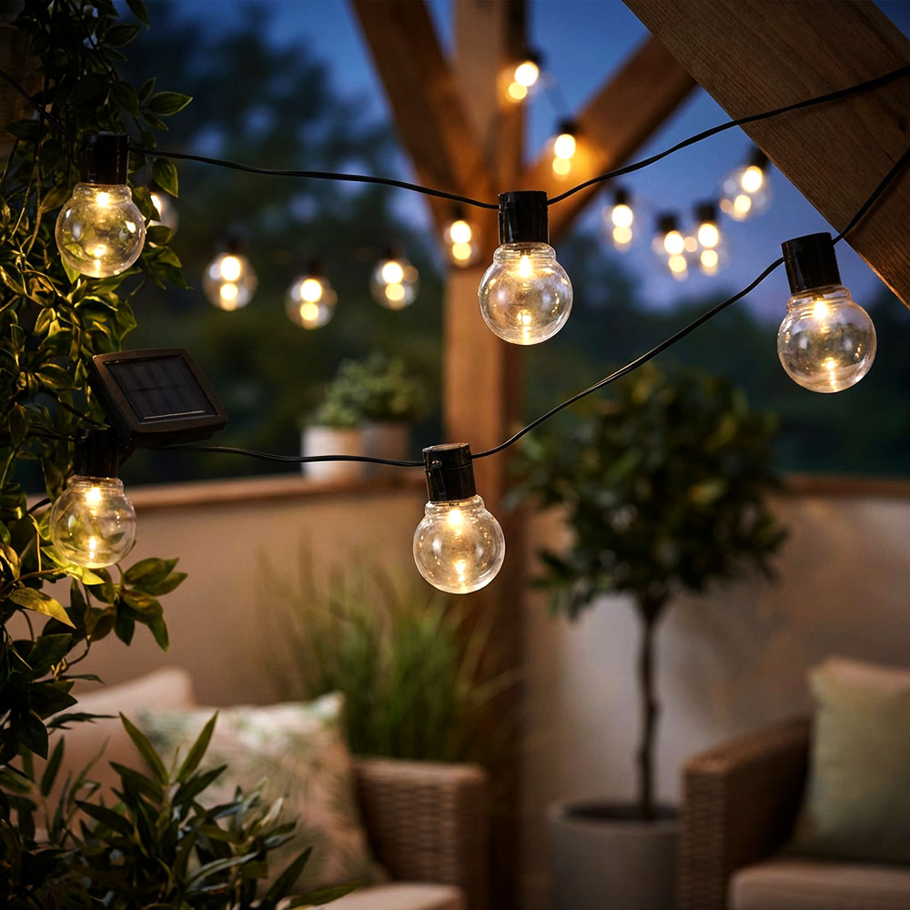 LED Solar Lichterkette, 24x Glühbirnen, Außenbereich, L460cm
