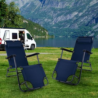 Set of 2 folding chairs, deckchair, cushion, blue, L 153 cm