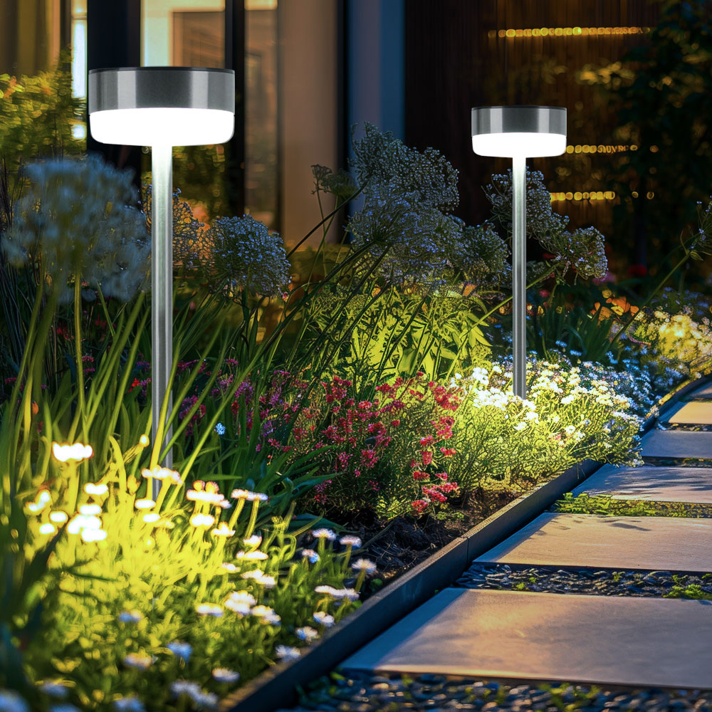 2er Set LED Solar Wegeleuchte, Edelstahl, Erdspieß, H 39 cm