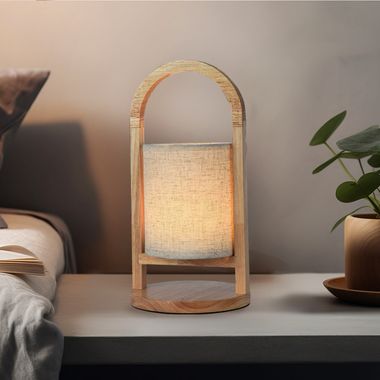 LED tafellamp, touch dimmer, hout, beige, oplaadbare batterij, H 32 cm