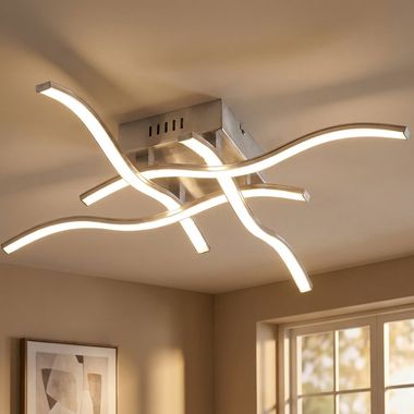 Plafoniera LED, bianco argento, onde, L 55 cm