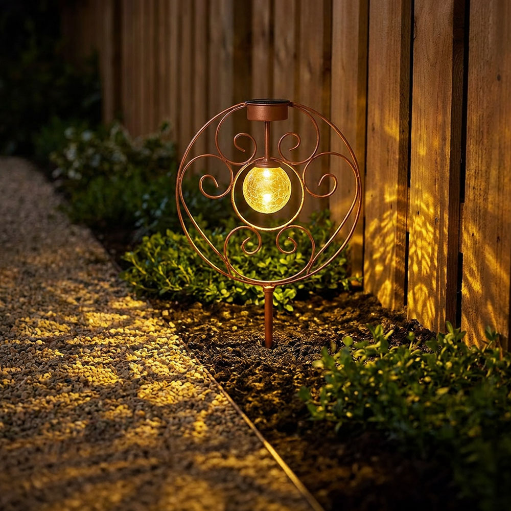 LED Solarleuchte, Erdspieß, Kugel, rost Glas, H 41 cm
