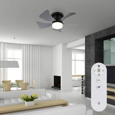 LED Deckenventilator, Dimmbar, Fernbedienung, grau, D 40 cm