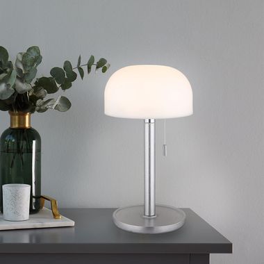 LED tafellamp voor buiten, IP44, bamboe, zilver, trekschakelaar