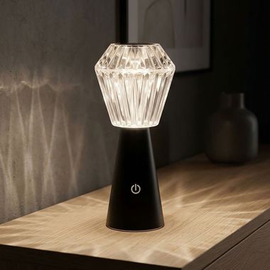 LED Tischleuchte, Kristalloptik, RGB, Touch, USB, Schwarz, H 25,5 cm