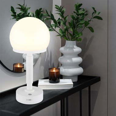 LED table lamp, touch dimmer, mushroom, rechargeable battery, white, H 29.5 cm