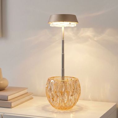 Lampe de table LED Champagne, verre, acier inoxydable, variateur tactile, H 28 cm