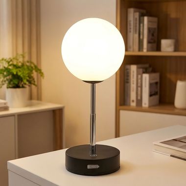 Lampa stołowa LED, stal nierdzewna, czarny, ściemniacz dotykowy, akumulator USB, wys. 28 cm