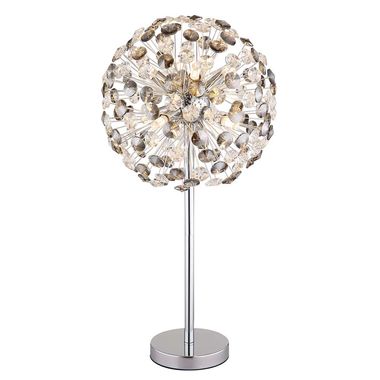 LED Tischleuchte, 8-Flammig, Kristalle, rauch klar, H 65 cm