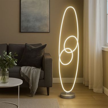 LED floor lamp, metal, silver, CCT, foot switch