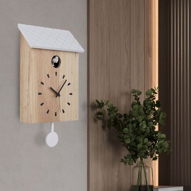 Wanduhr, Kuckucksfunktion, Holz natur, H 38 cm
