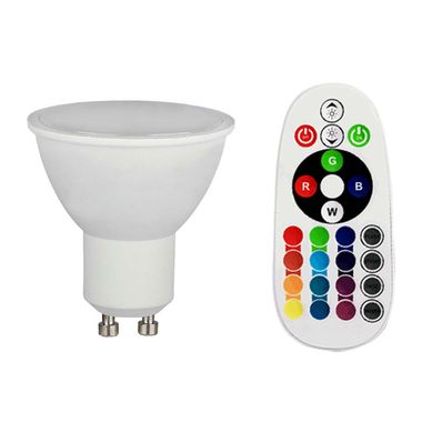 Lampadina LED RGB GU10 da 4,8 watt, 3000K, PxH 4,8x5,5 cm