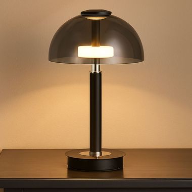 LED Tischleuchte, Touchdimmer, Rauchglas, schwarz, H 31,5 cm