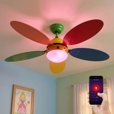 Inteligentny wentylator sufitowy LED RGB, sterowanie głosowe, kolorowy, 106,6 cm