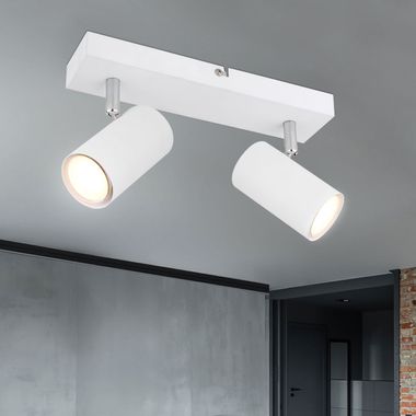 Faretto da soffitto, metallo, cromato, bianco, L 26 cm
