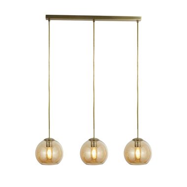 Suspension à 3 flammes, laiton antique avec verre ambré