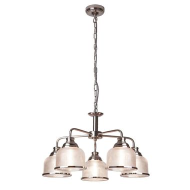 Bistro Ii, plafonnier 5 lampes, argent satiné, verre halophane