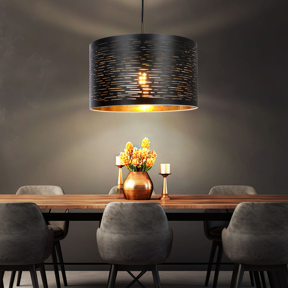 Hängelampe, schwarz-gold, rund, Kunststoff 38 cm