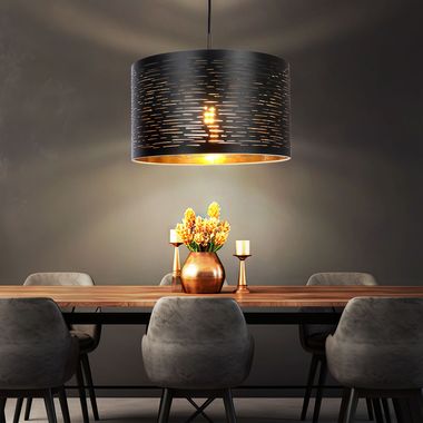 Lampada a sospensione, nera oro, rotonda, plastica 38 cm