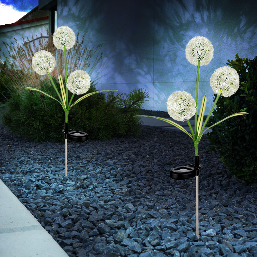 2er Set LED Solarleuchte, Pusteblume gelb, Edelstahl, H 75 cm