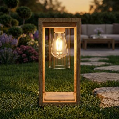 Lampa zewnętrzna, lampa cokołowa, ALU, wygląd drewna, wys. 35 cm