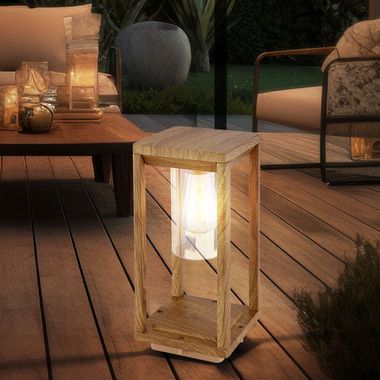 Lampe d'extérieur, lampe de base, ALU, aspect bois, H 35 cm