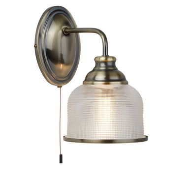 Wandlamp, messing, antiek, holofaan glas, vintage, dimbaar