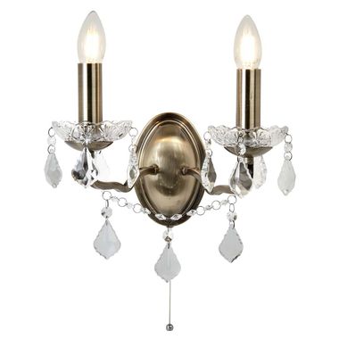 Lampa ścienna, antyczny mosiądz, 32 cm, kryształ, PARIS