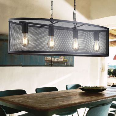 Lampada a sospensione, ottica a gabbia, ovale, nera, altezza 150 cm
