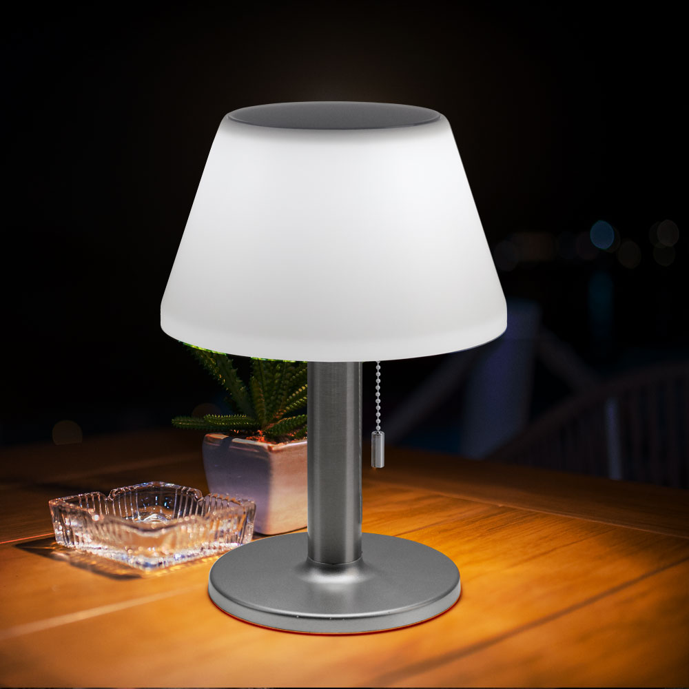 LED Solartischlampe, silber, Edelstahl, weiß, H 28 cm