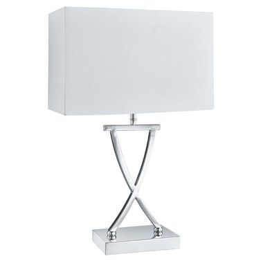 Lampada da tavolo Club, cromo, paralume rettangolare bianco