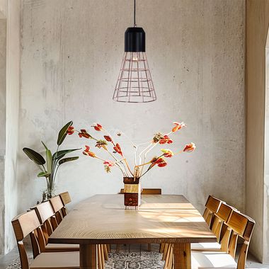 Pendant lamp, cage shade, copper, H 158 cm, DA LGETY