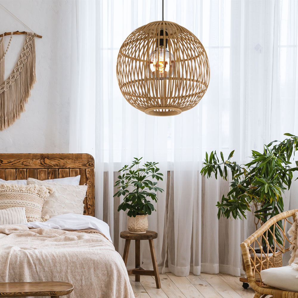 Boho Style Steh Boden Stand Lampe Wohn Schlaf Zimmer Leuchte Bambus Lichteffekt