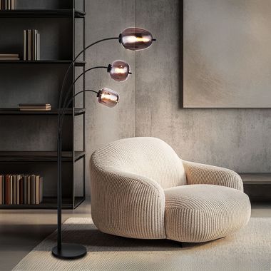 Lampadaire, 3 flammes, lampe à arc, noir, H 175 cm