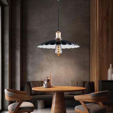 Hanging lamp, metal black and white, round, H 140 cm
