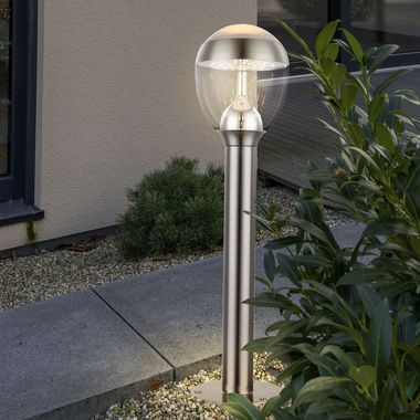 Lampada da terra a LED, acciaio inox, argento, IP44, H 59cm