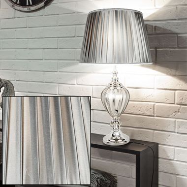 Chromowana lampa stołowa, tkanina jedwabna, wysokość 68 cm