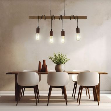 Lampada a sospensione, travi naturali, cavo, ruggine, L 70 cm