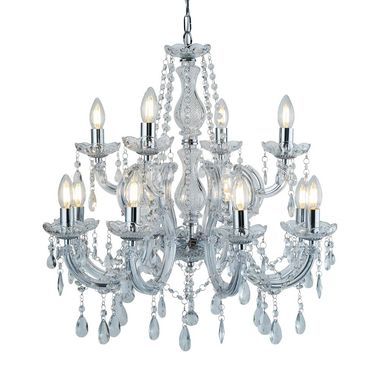 Marie Therese, lustre 12 flammes, chrome, verre cristal clair