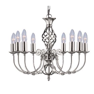 Lampe Zanzibar argent satiné à 8 flammes métal argenté satiné
