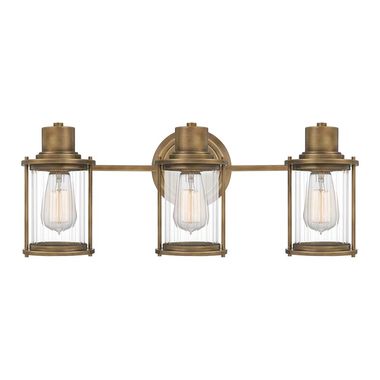 Applique murale, 3 lampes, verre, acier laiton, IP44, L 56 cm